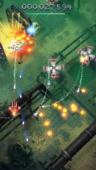 Sky Force Reloaded aircraft fighting over a detailed battlefield